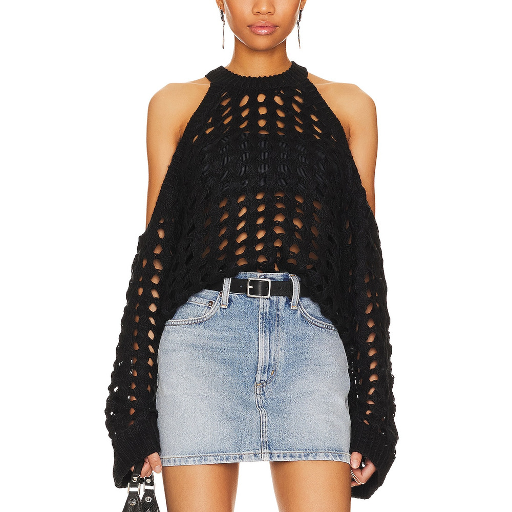 Camila Coelho 'Inez' Black Open Cable Sweater Size S